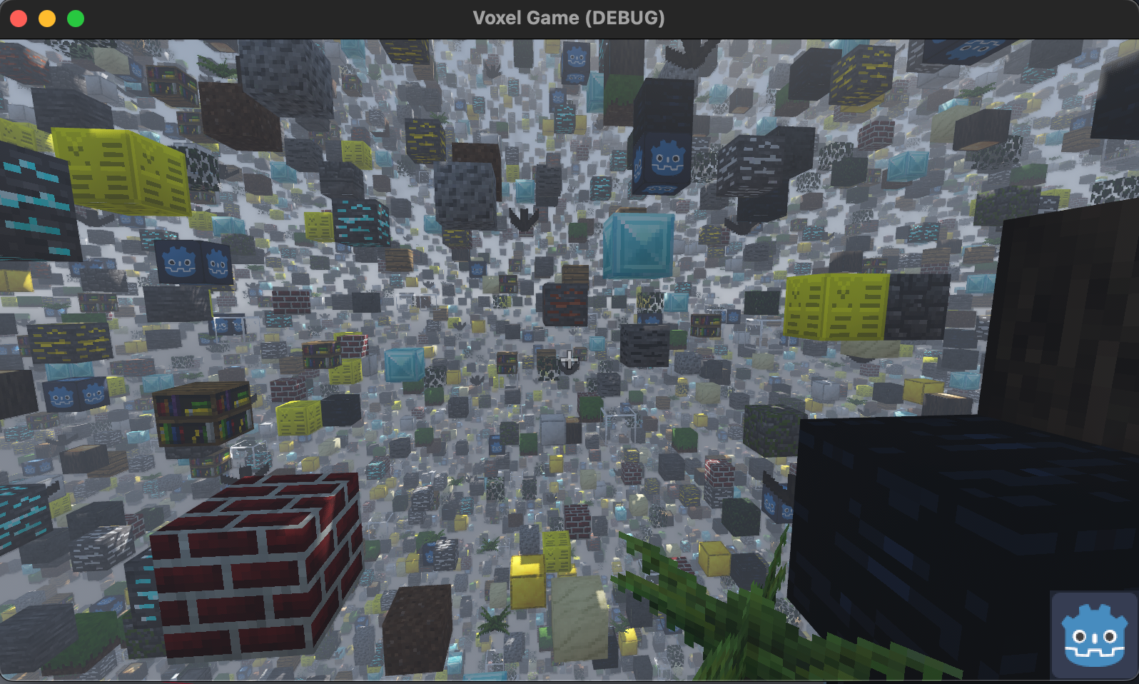 Voxel Game running shows lots of meshes.